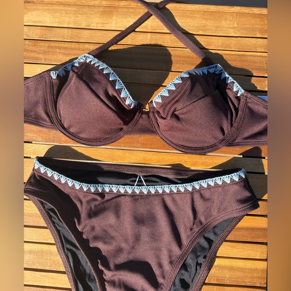 SMALL NWT Crossback Brown & Blue Bikini Swim Set cowgirl inspo - Picture 2 of 6